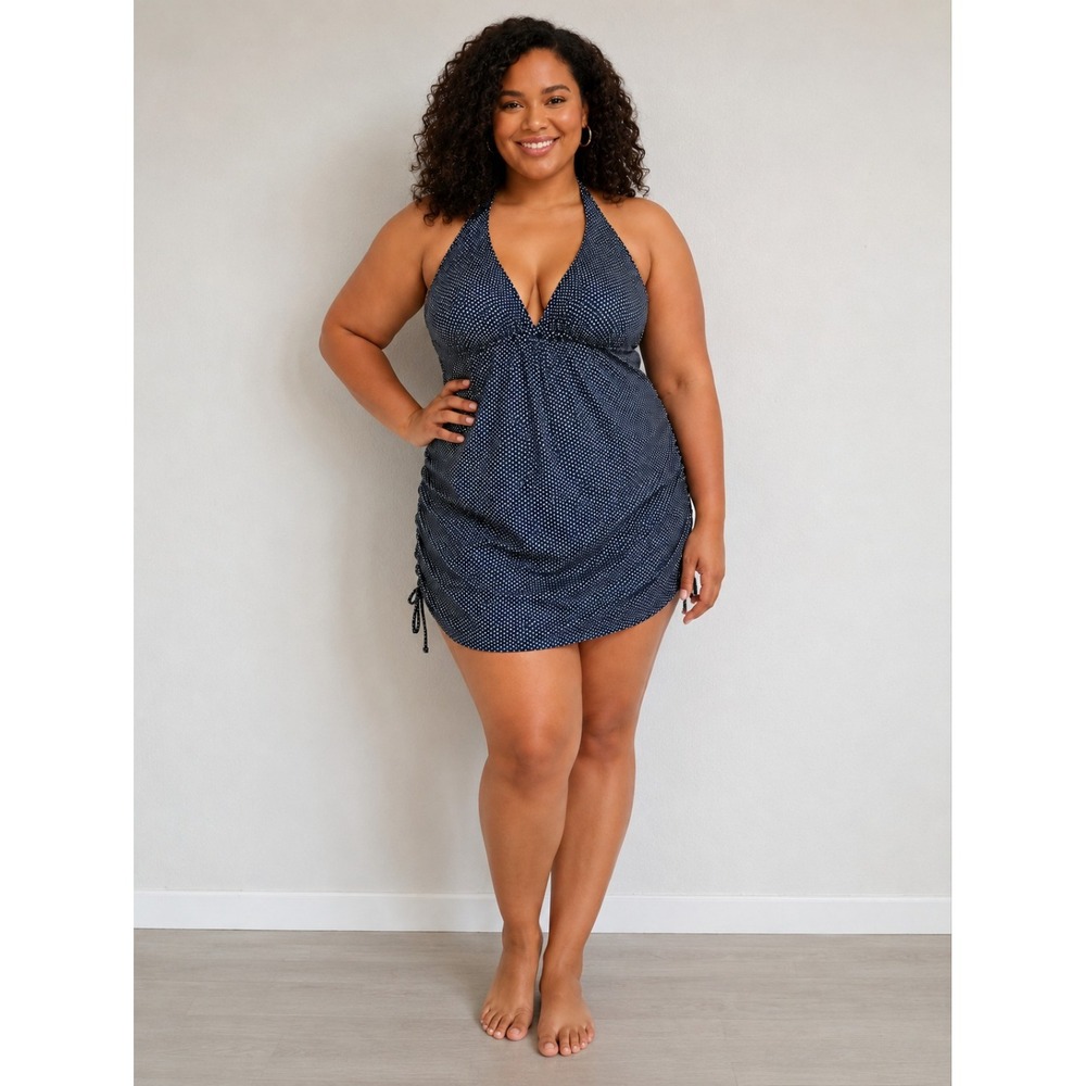 Anne Cole Swimsuit 2X Polka Dot Retro Pinup Rockabilly Halter Plus Swim Dress